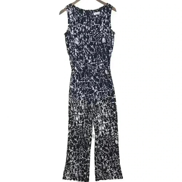 Calvin Klein Black & White Abstract Print Jumpsuit Sleeveless Size 8 - Picture 2 of 8
